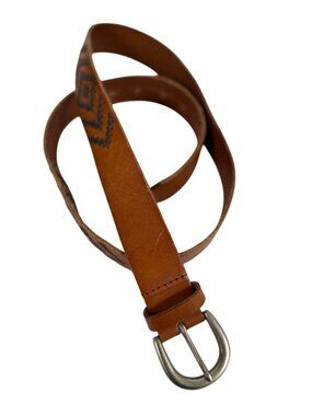 VTG Leather Brown Belt Woven Geometric Cowgirl summer western boho Festival Larg